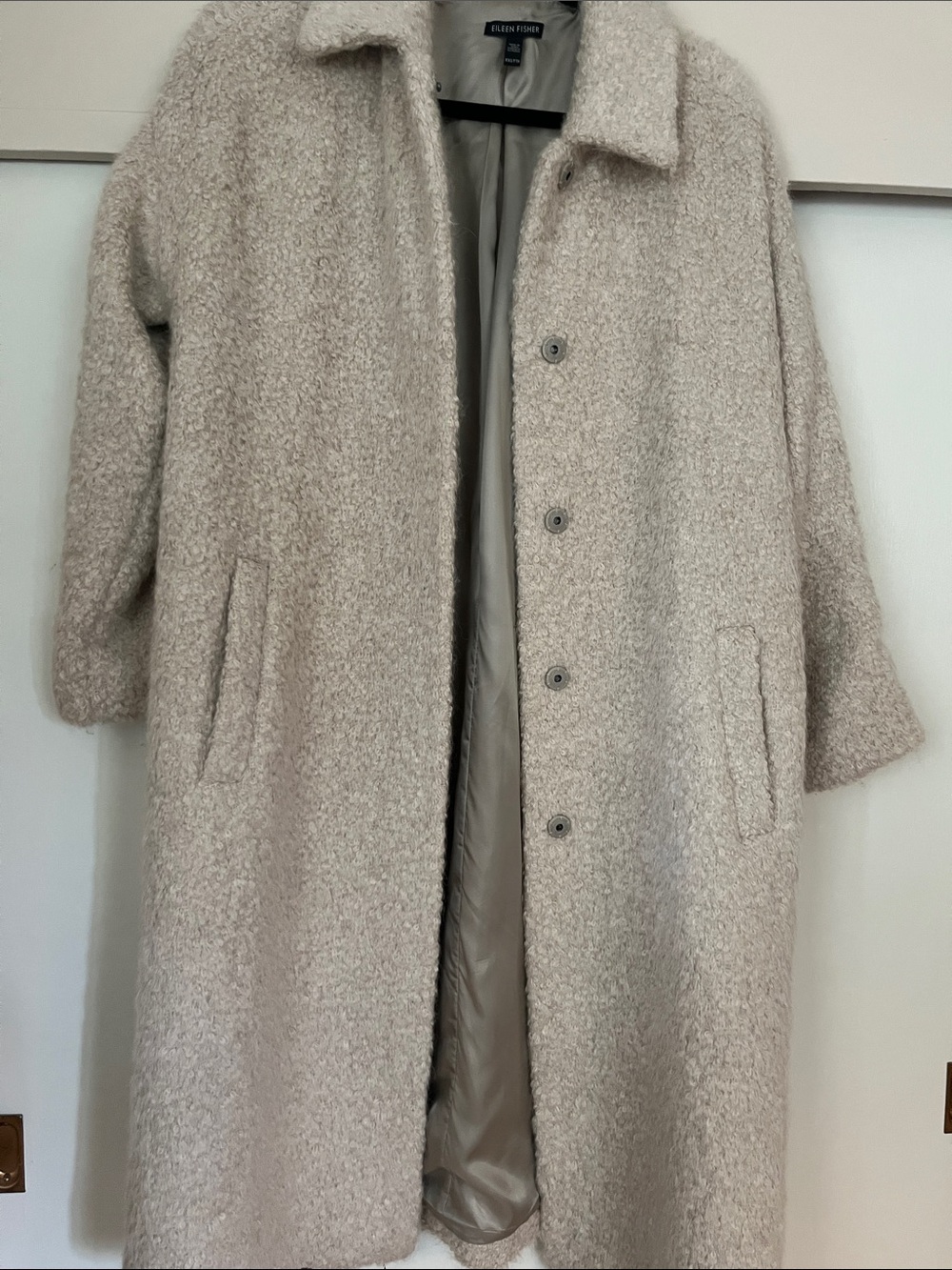 Eileen Fisher Cream Teddy Bouclé Button-Front Coat XXS (fits a 0-6) oversized